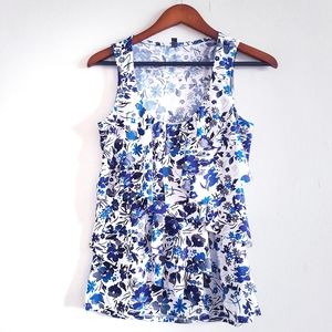 Mark's Blue and White Ruffled Tank Top Small